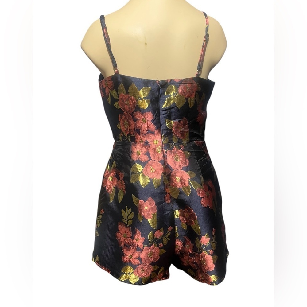 Lulus M Garden Gala Navy Blue Floral Jacquard Skort Romper - Picture 7 of 15